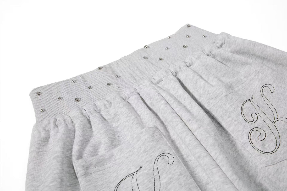 Rhinestone Studded Side Seam Arc Wide-Leg Sweatpants