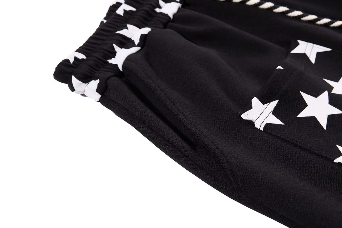 Star Print Pockets Wide-Leg Sweatpants
