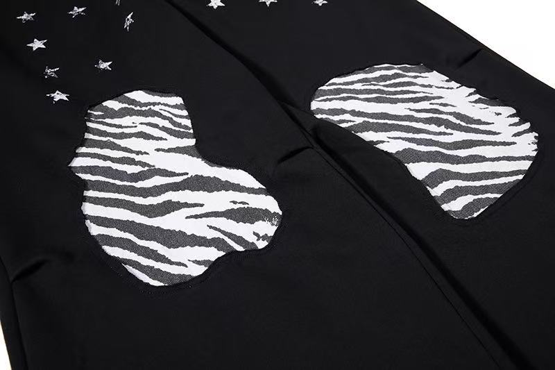 Zebra Patches & Star Print Wide-Leg Sweatpants