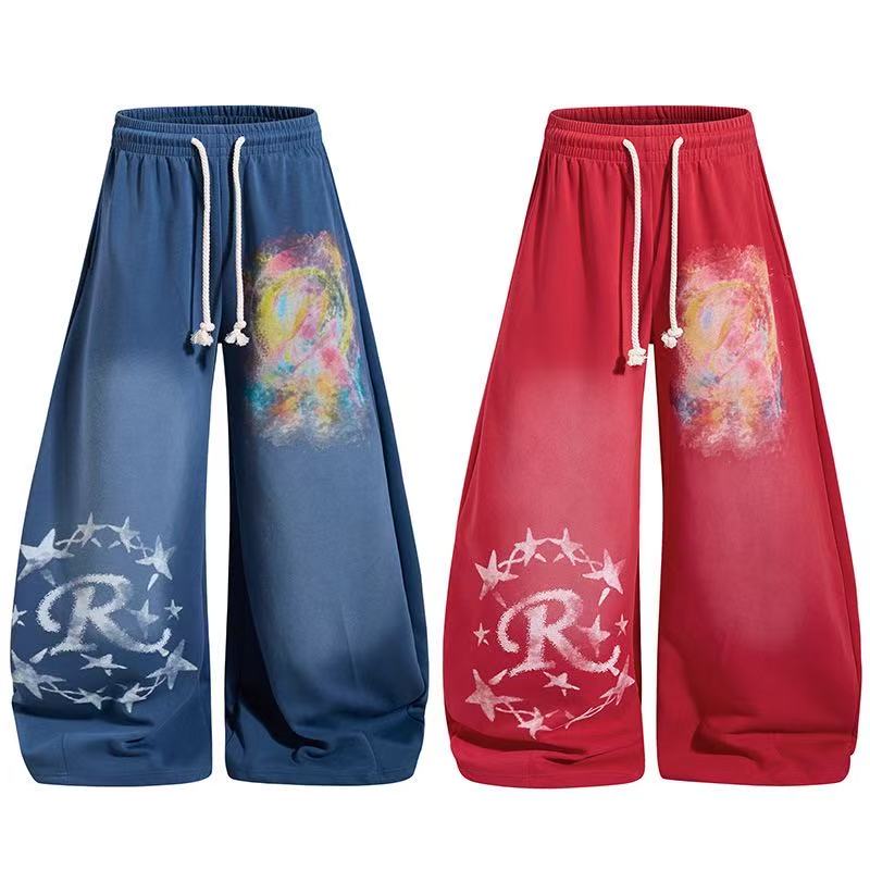 Zebra Heart Patches & Star Rhinestone Print Baggy Wide-Leg Sweatpants