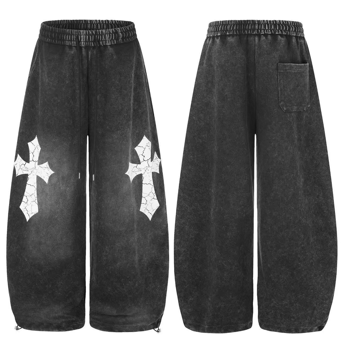 Washed Cracked Cross Baggy Wide-Leg Sweatpants