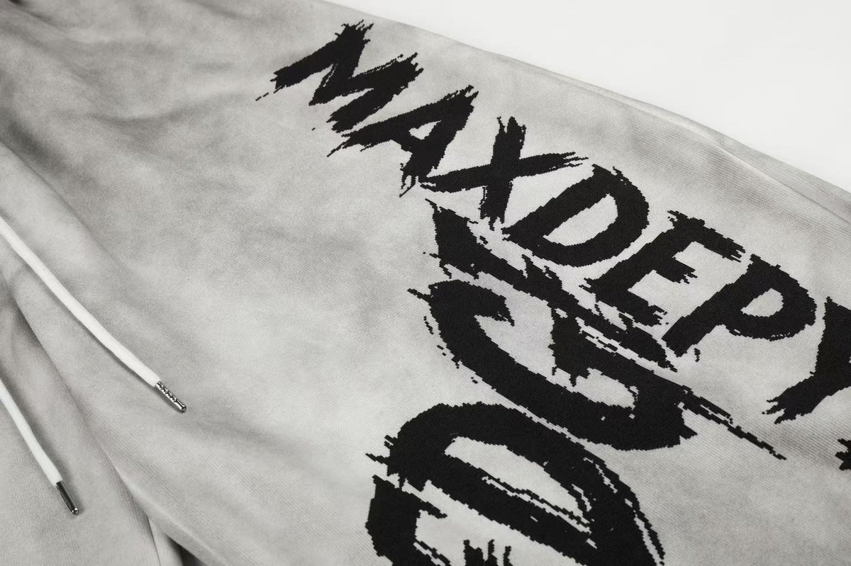 Wash Grunge Brush Letter Print Wide-Leg Sweatpants