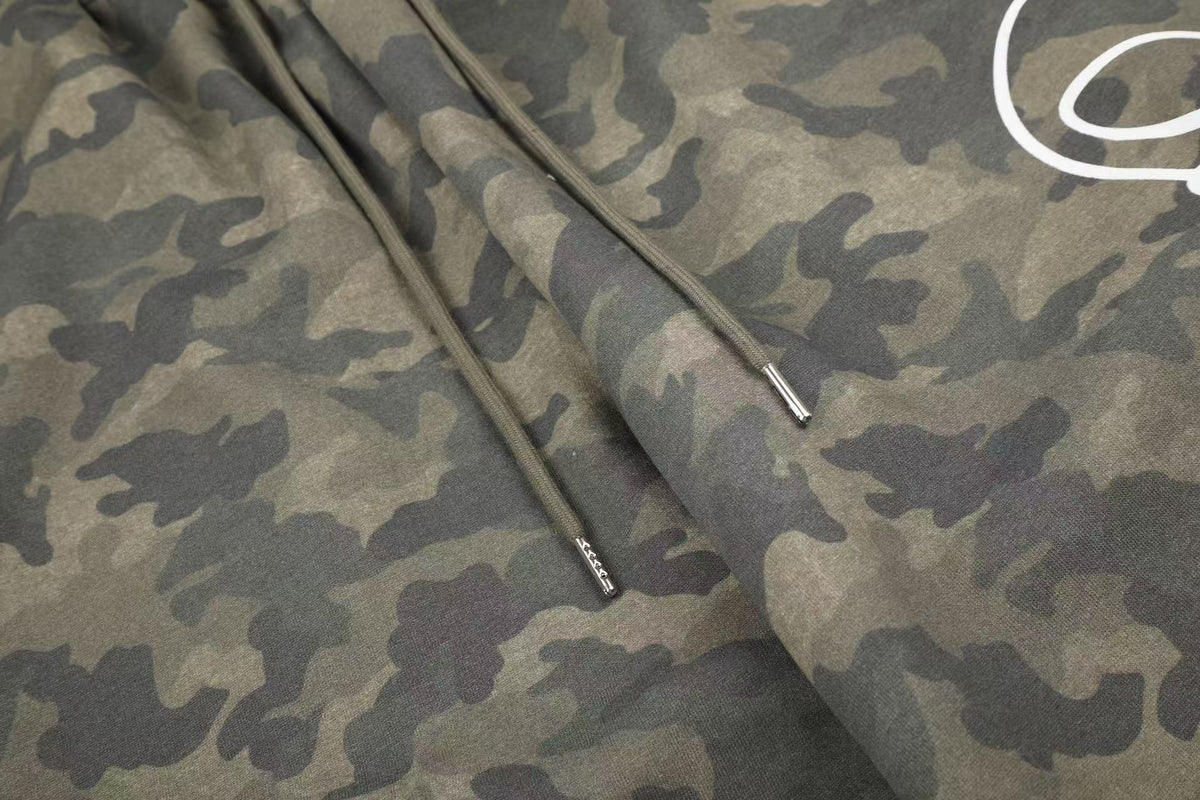 Camo Cursive Script Print Wide-Leg Sweatpants