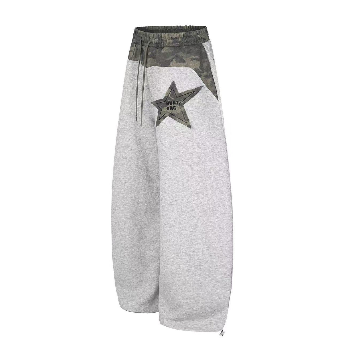 Color Block Camo Waist Yoke & Star Patch Wide-Leg Sweatpants