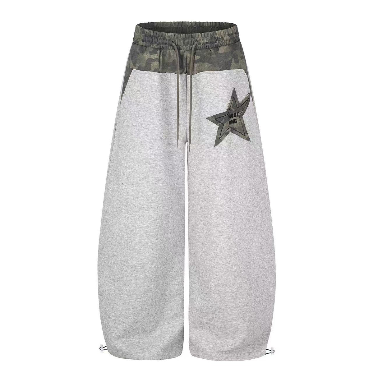 Color Block Camo Waist Yoke & Star Patch Wide-Leg Sweatpants