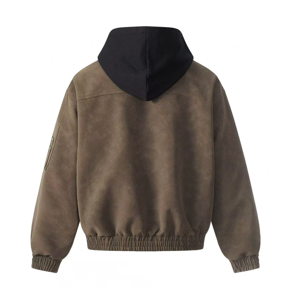 Fleur-de-lis Embroidery Detachable Hood Faux Leather Bomber Jacket