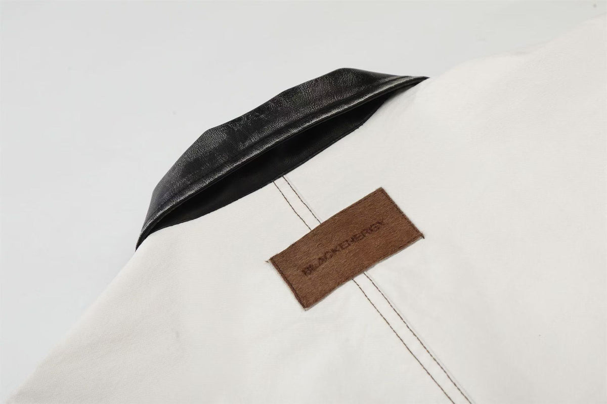 Contrast Leather Collar Stitched Line Workwear Bomber Jacket