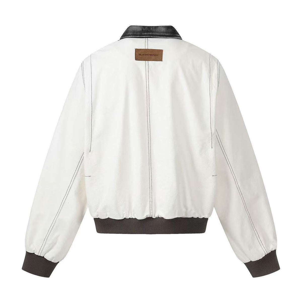 Contrast Leather Collar Stitched Line Workwear Bomber Jacket