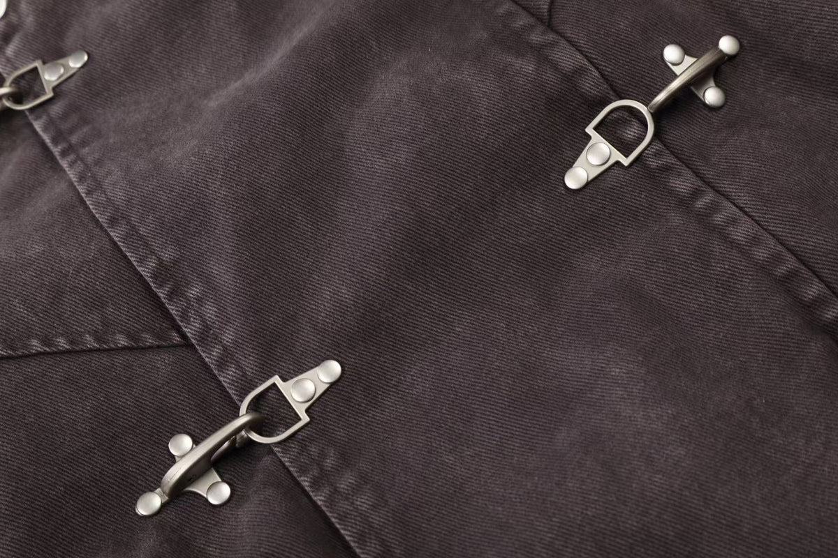Washed Vintage Metal Buckle Hooded Cropped Jacket
