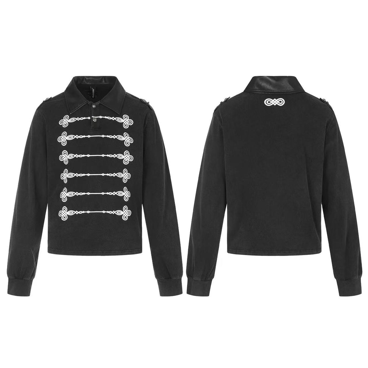 Wash Military Rope Print Long Sleeve Polo