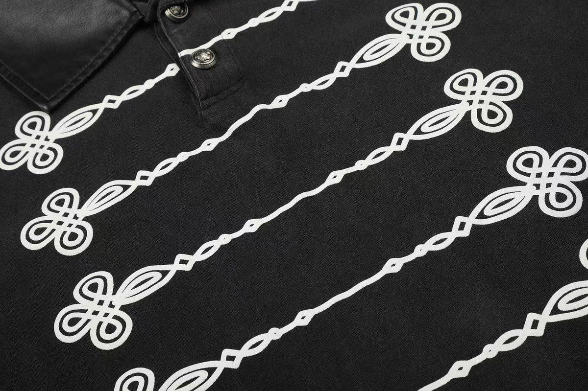 Wash Military Rope Print Long Sleeve Polo