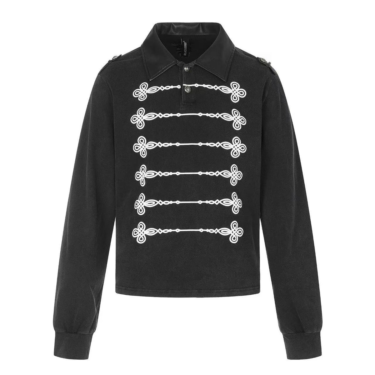 Wash Military Rope Print Long Sleeve Polo