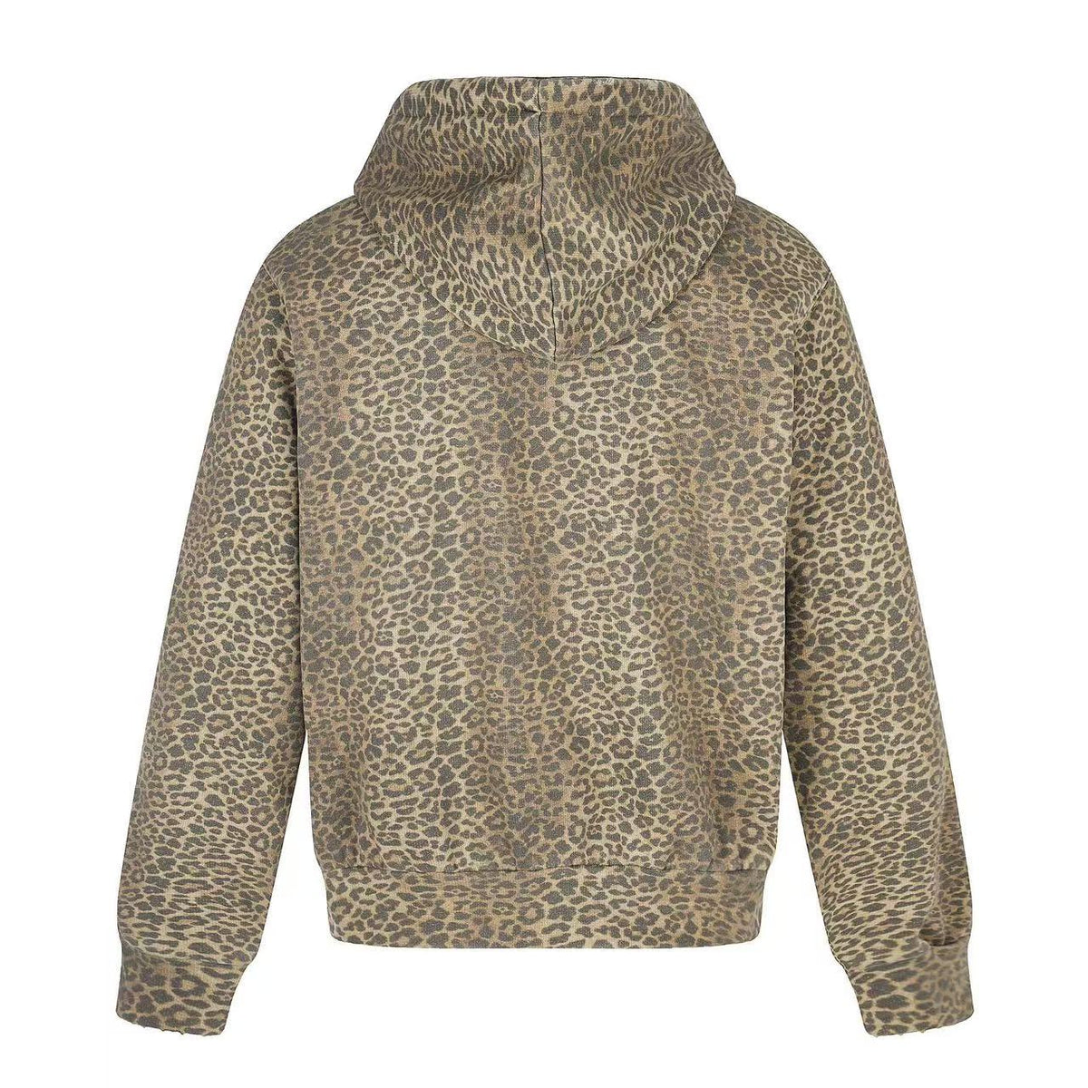 Vintage Leopard Print Distressed Letter Graphic Zip-Up Hoodie,