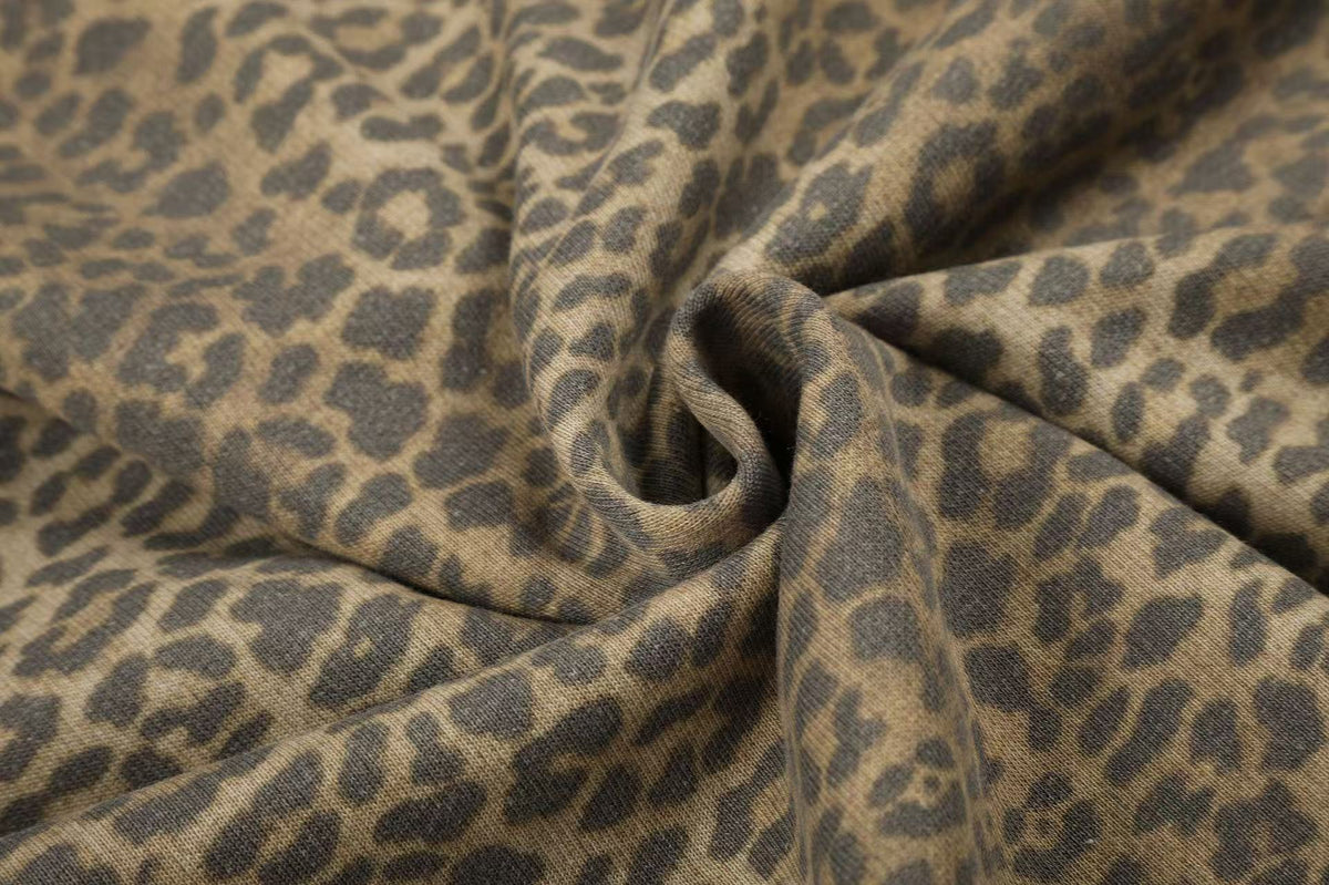 Vintage Leopard Print Distressed Letter Graphic Zip-Up Hoodie,
