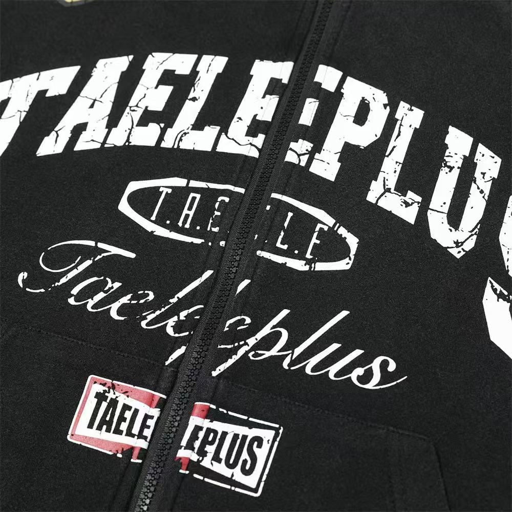 Vintage Graphic Lettering & Patch Details Zip-Up Hoodie