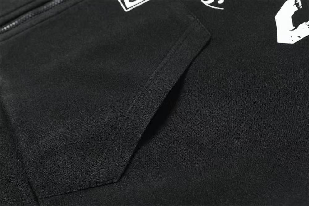 Vintage Graphic Lettering & Patch Details Zip-Up Hoodie