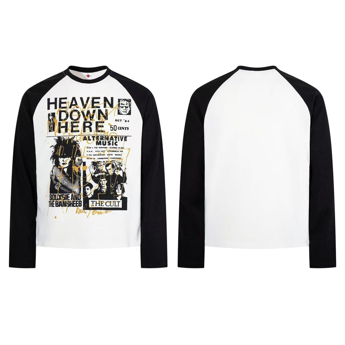 Raglan Band Poster Waffle Knit Long Sleeve