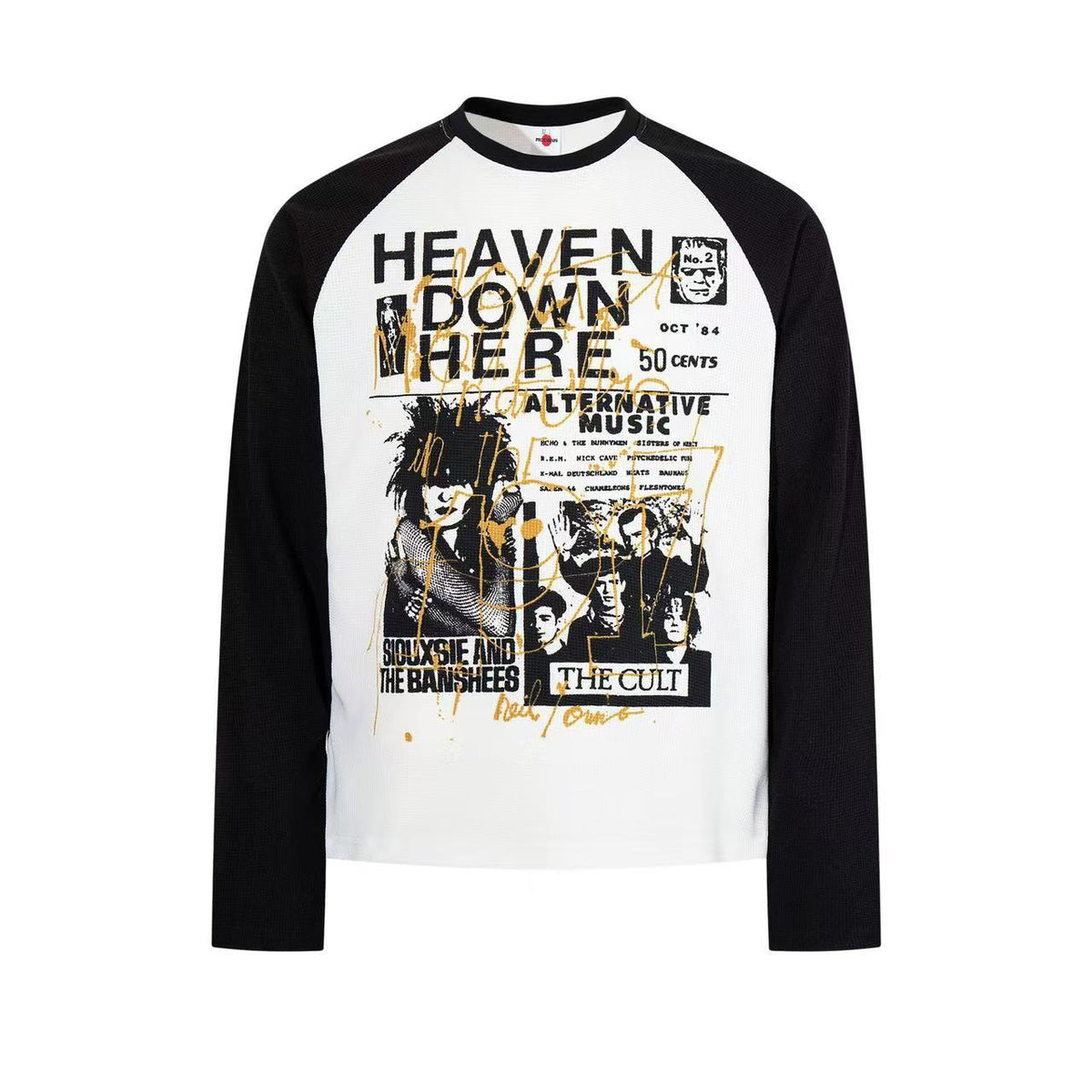 Raglan Band Poster Waffle Knit Long Sleeve