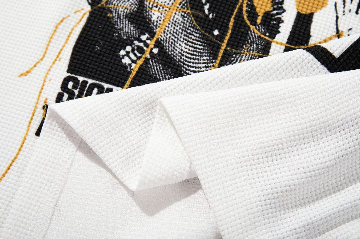 Raglan Band Poster Waffle Knit Long Sleeve