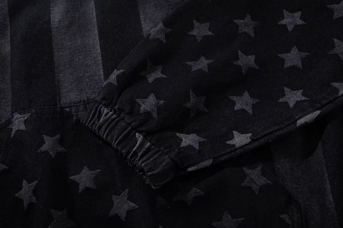 Vintage Washed Star and Vertical Stripe Raglan Hoodie