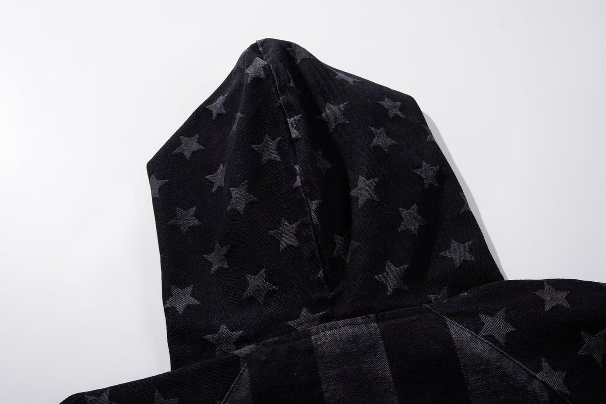 Vintage Washed Star and Vertical Stripe Raglan Hoodie