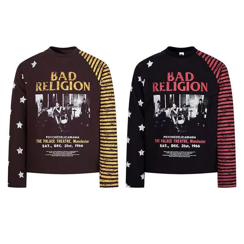 Vintage Band Poster Star Stripe Waffle Raglan Long Sleeve