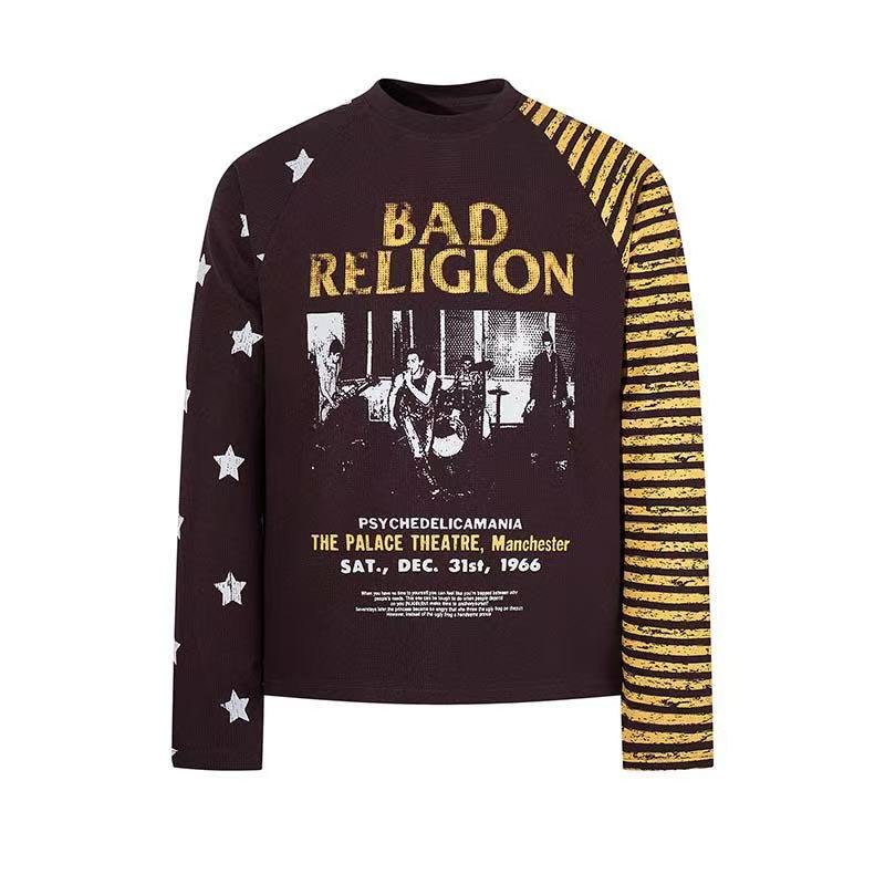 Vintage Band Poster Star Stripe Waffle Raglan Long Sleeve