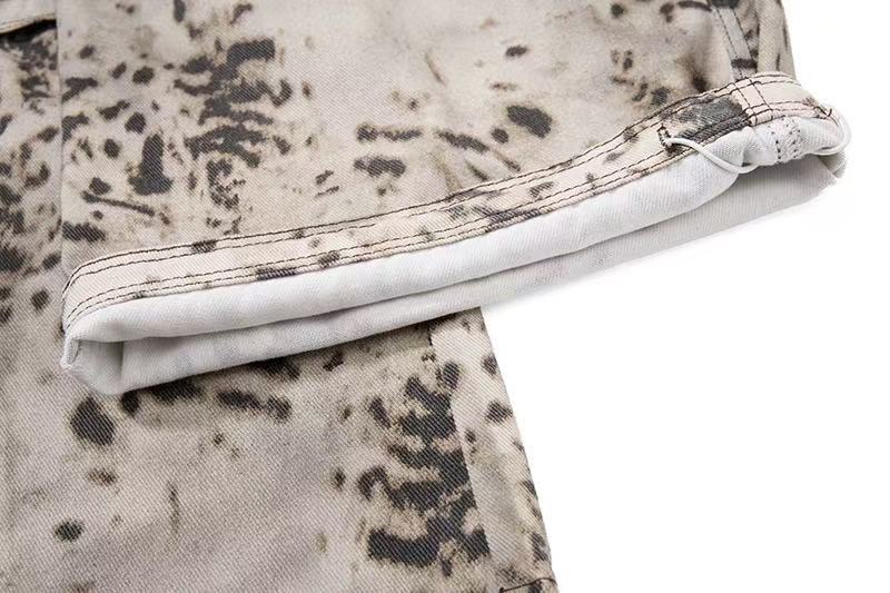 Vintage Speckled Splash Print Multi-Pocket Baggy Wide-Leg Cargo Pants