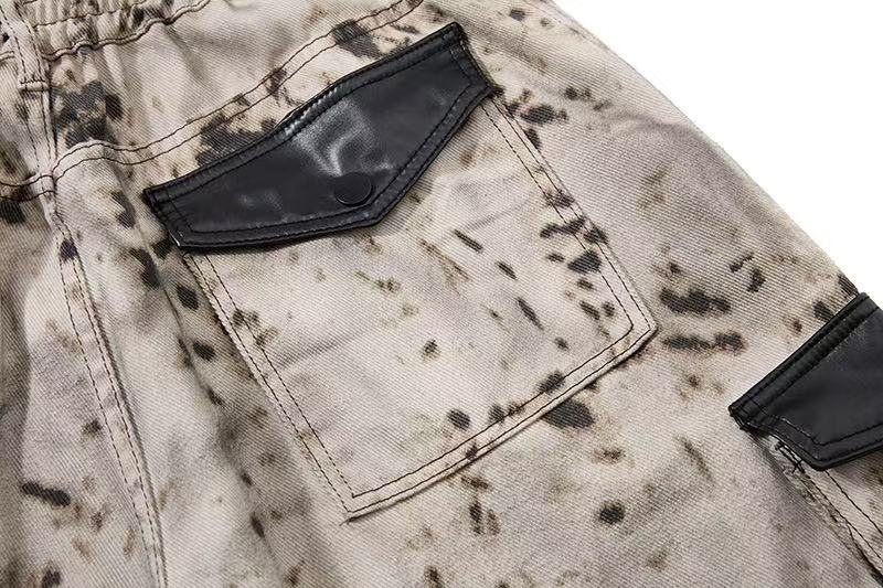 Vintage Speckled Splash Print Multi-Pocket Baggy Wide-Leg Cargo Pants