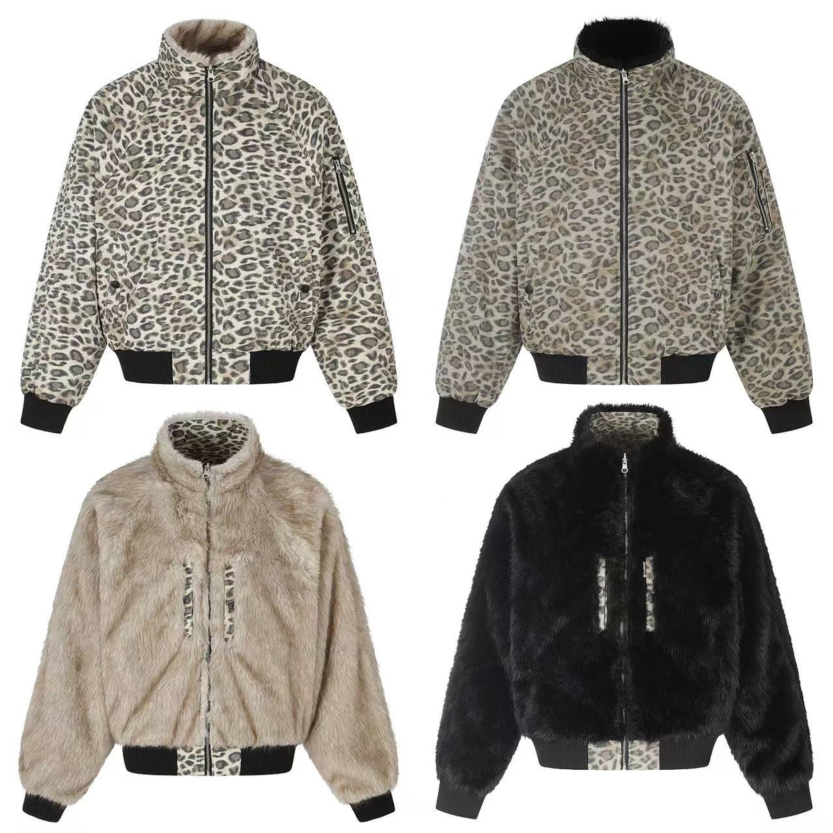 Reversible Leopard Print & Solid Faux Fur Jacket
