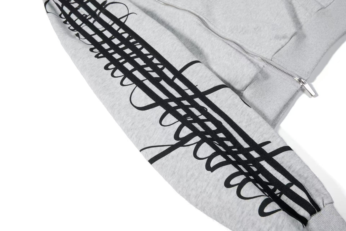 (Pre-Sell) 3-Striped Sleeve Graffiti 23 Crest Print Zip Up Hoodie