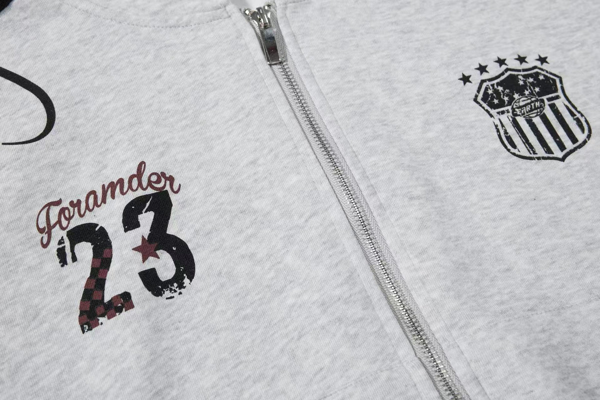 (Pre-Sell) 3-Striped Sleeve Graffiti 23 Crest Print Zip Up Hoodie