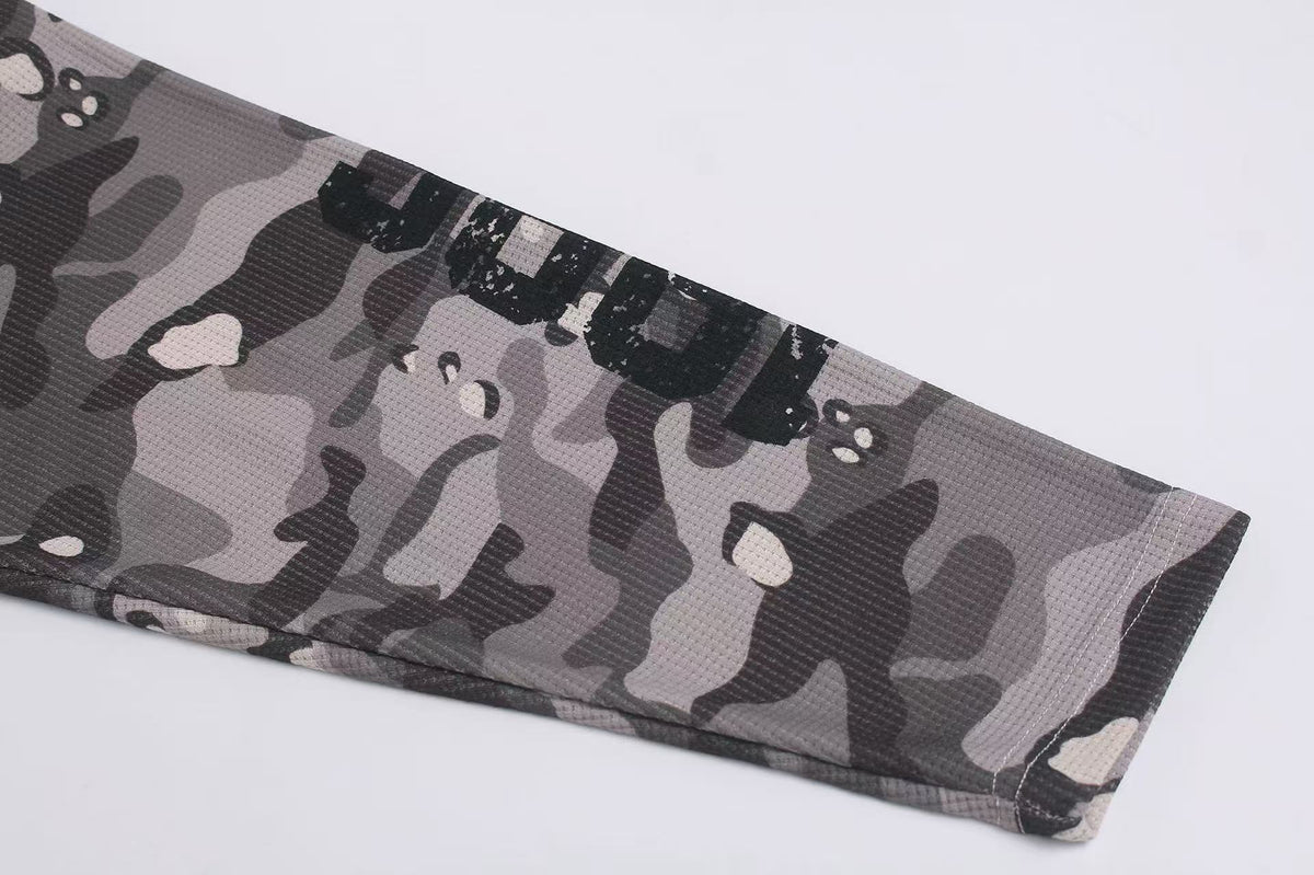 Camo Raglan Waffle Knit Letter Print Long Sleeve