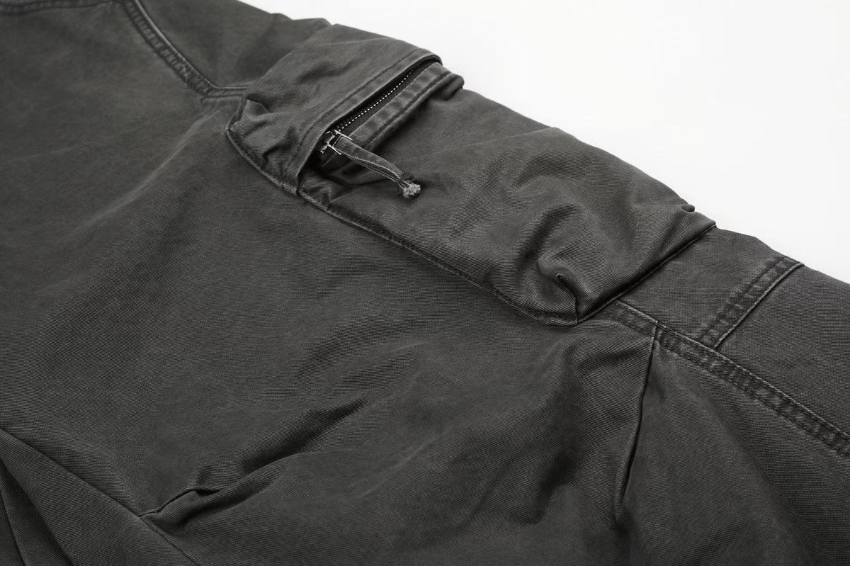 Washed Elastic Back Waist Side Flap Pocket Wide Leg Cargo Pants