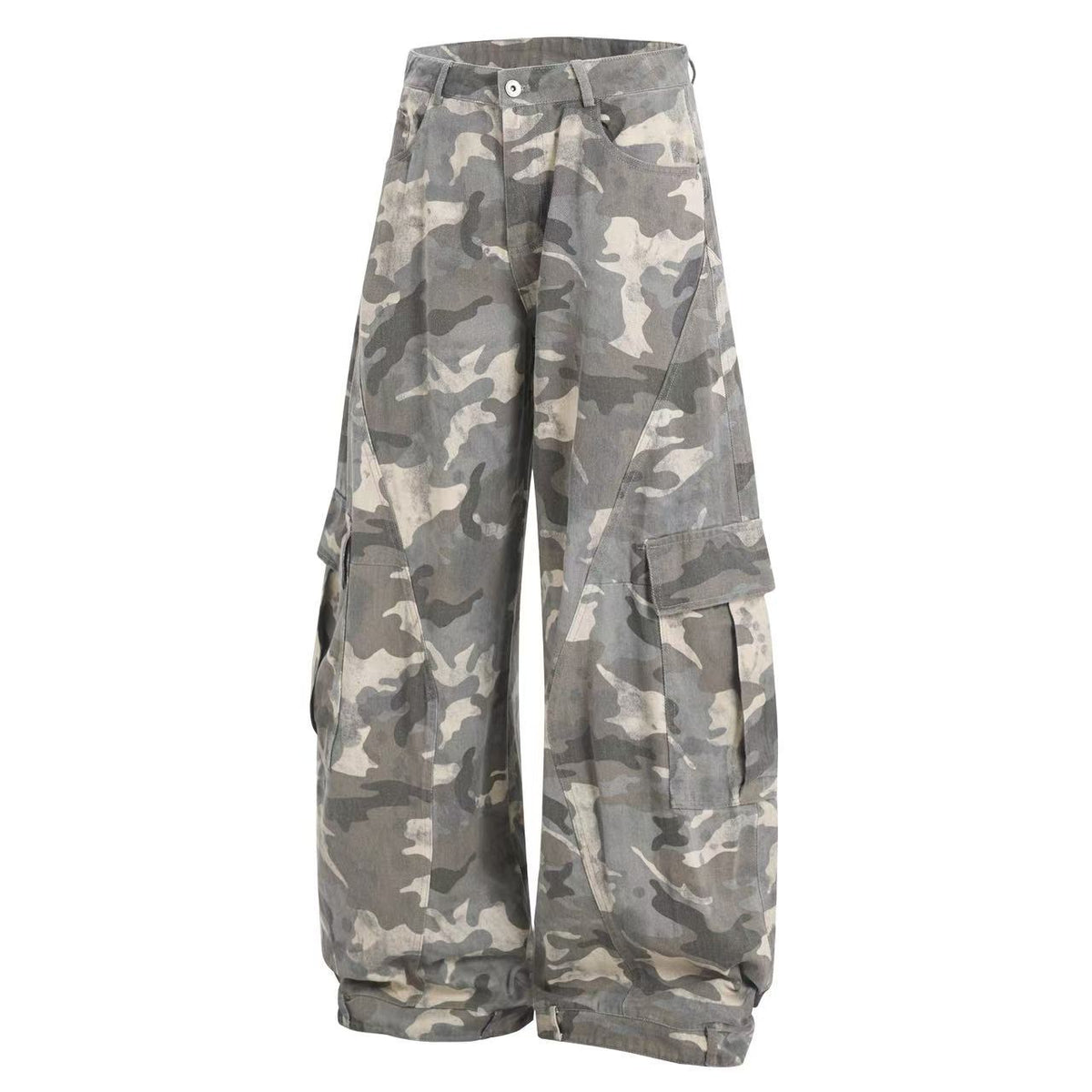 Snow Camo Seam Panel Multi-Pocket Baggy Wide Leg Cargo Pants