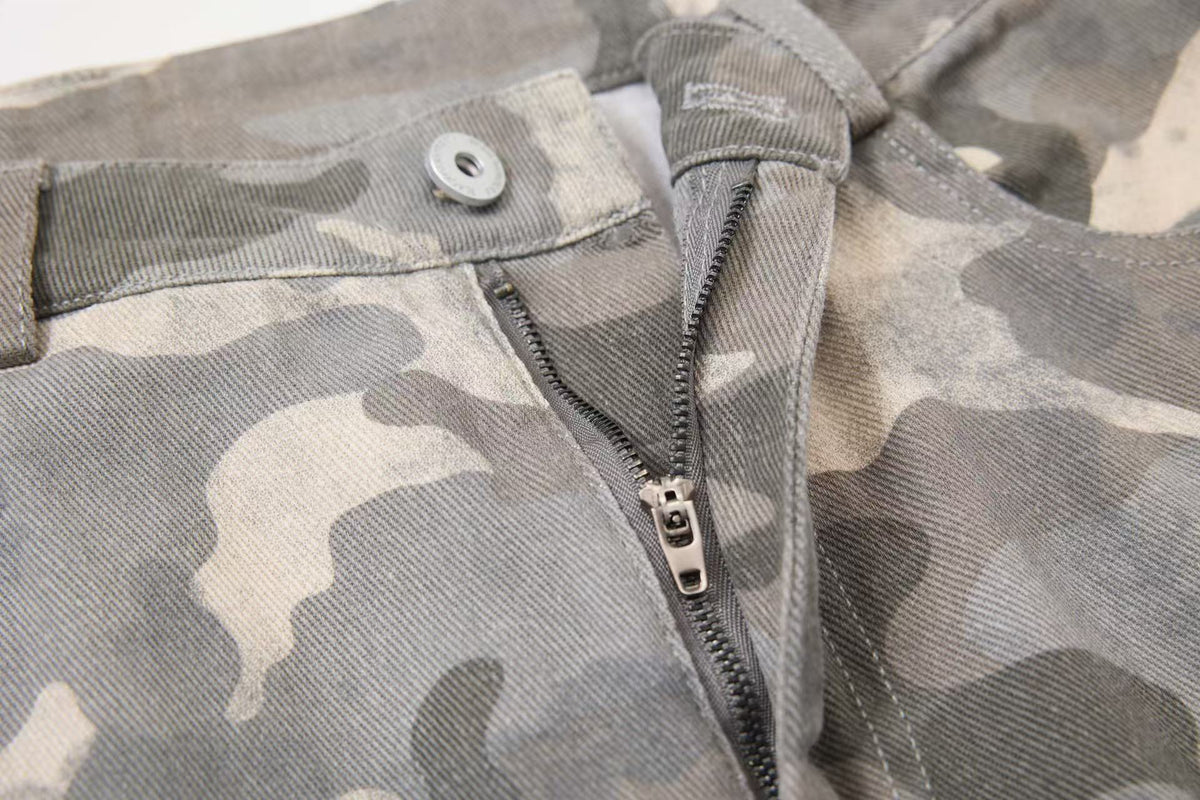 Snow Camo Seam Panel Multi-Pocket Baggy Wide Leg Cargo Pants