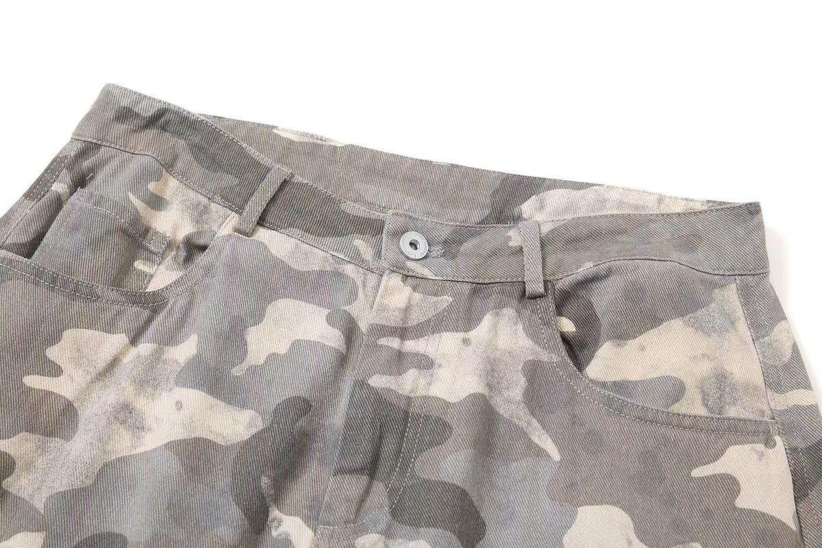 Snow Camo Seam Panel Multi-Pocket Baggy Wide Leg Cargo Pants