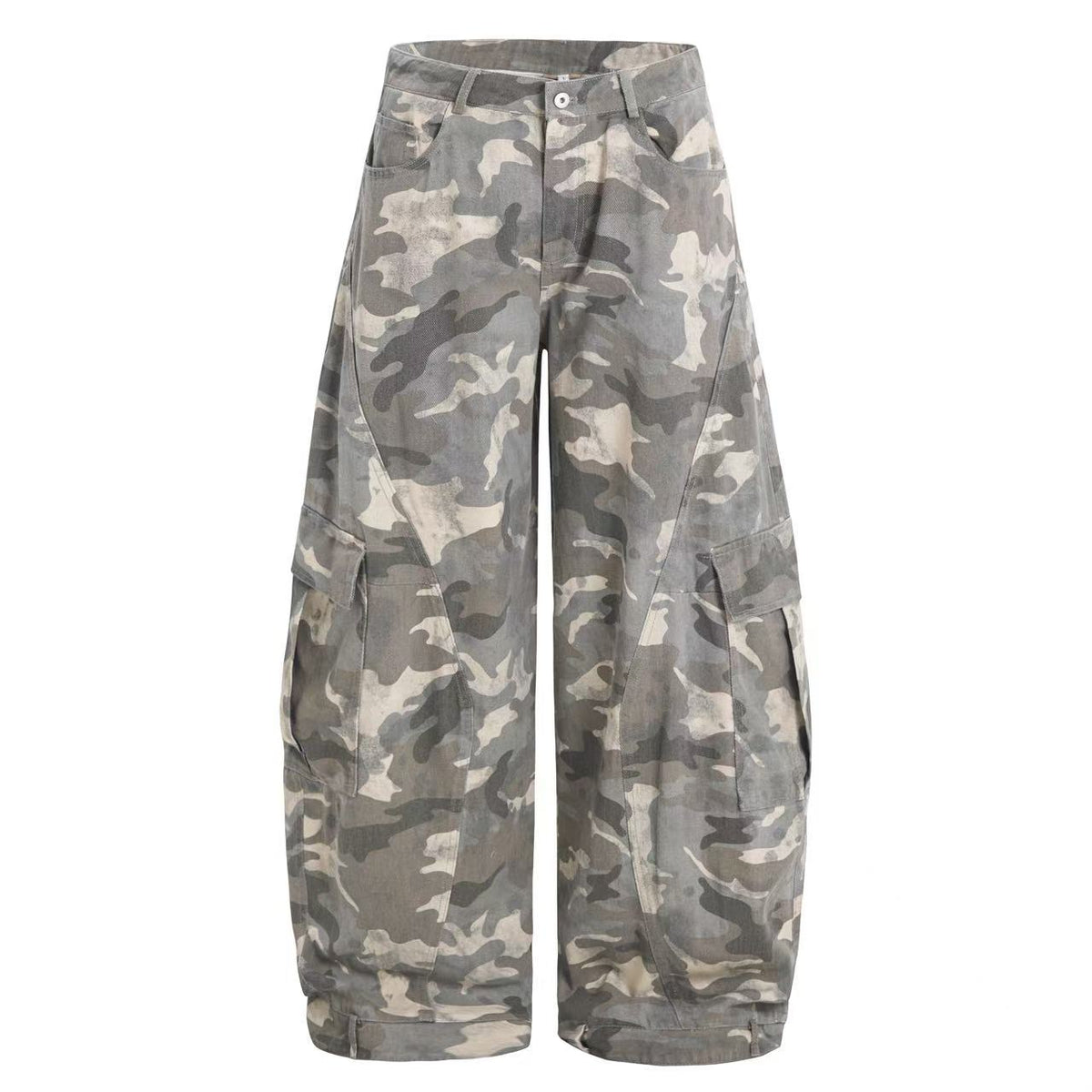 Snow Camo Seam Panel Multi-Pocket Baggy Wide Leg Cargo Pants