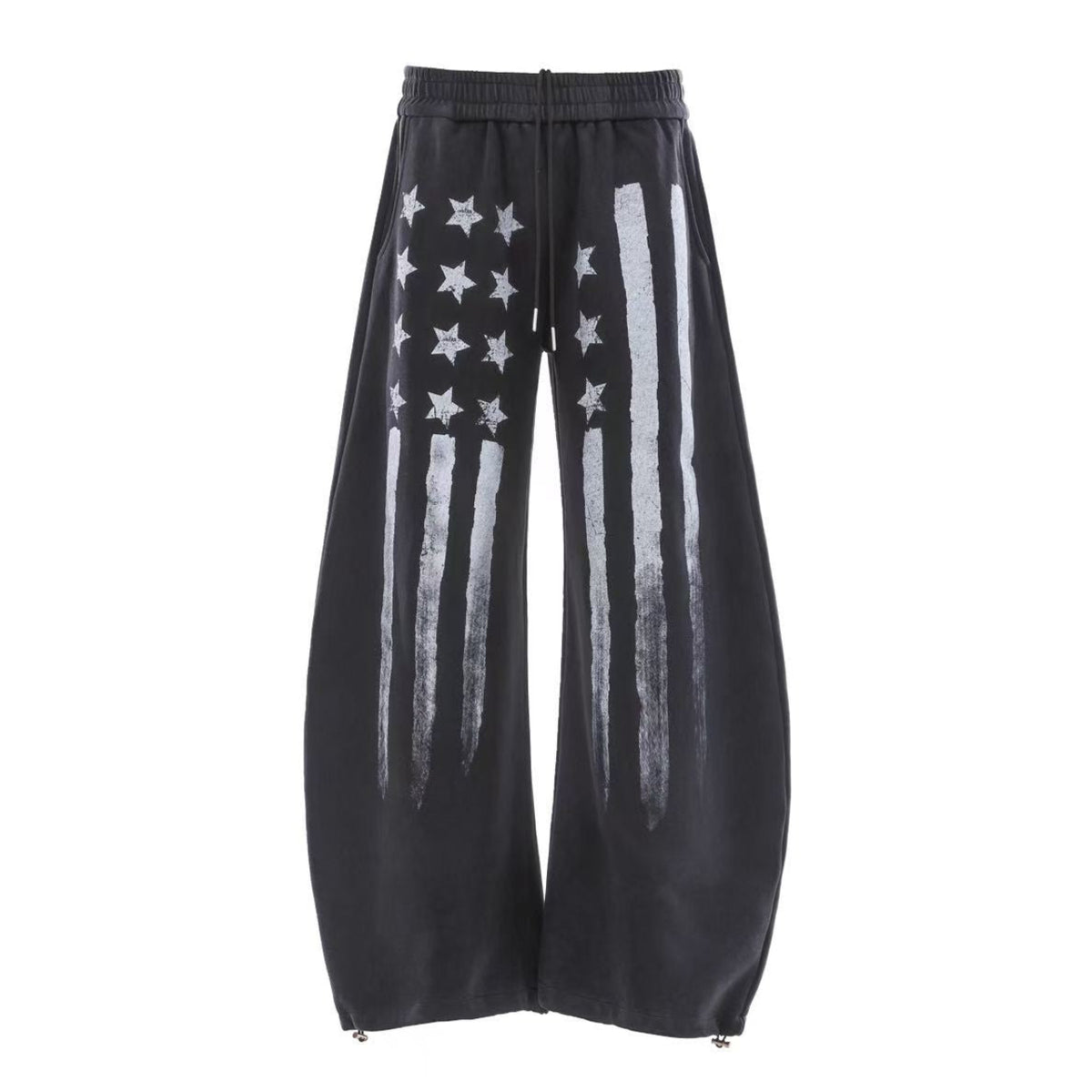 Streetwear Washed Stars and Stripes Print Wide-Leg Sweatpants