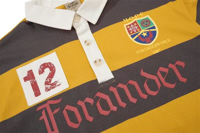 Vintage Block Stripe Number 12 Graphic Rugby Polo Long Sleeve