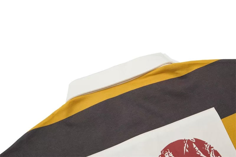 Vintage Block Stripe Number 12 Graphic Rugby Polo Long Sleeve