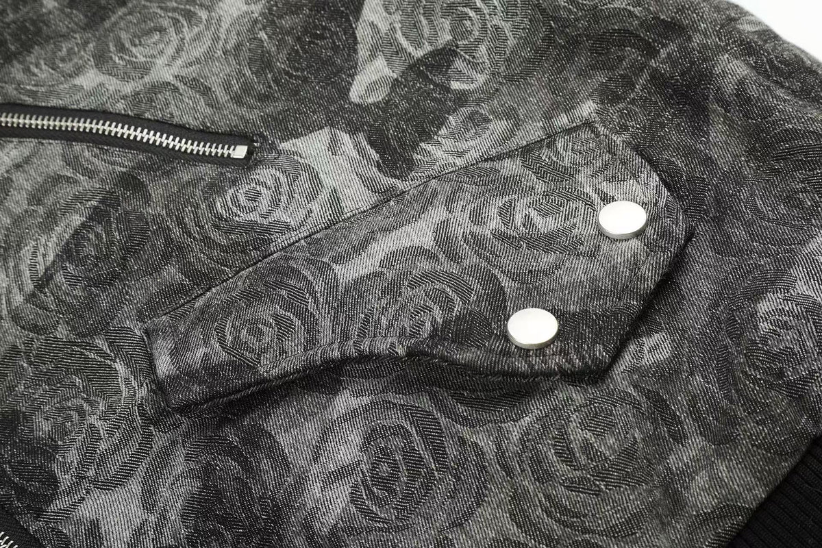 Vintage Rose Camo Faux Fur Hood Bomber Jacket