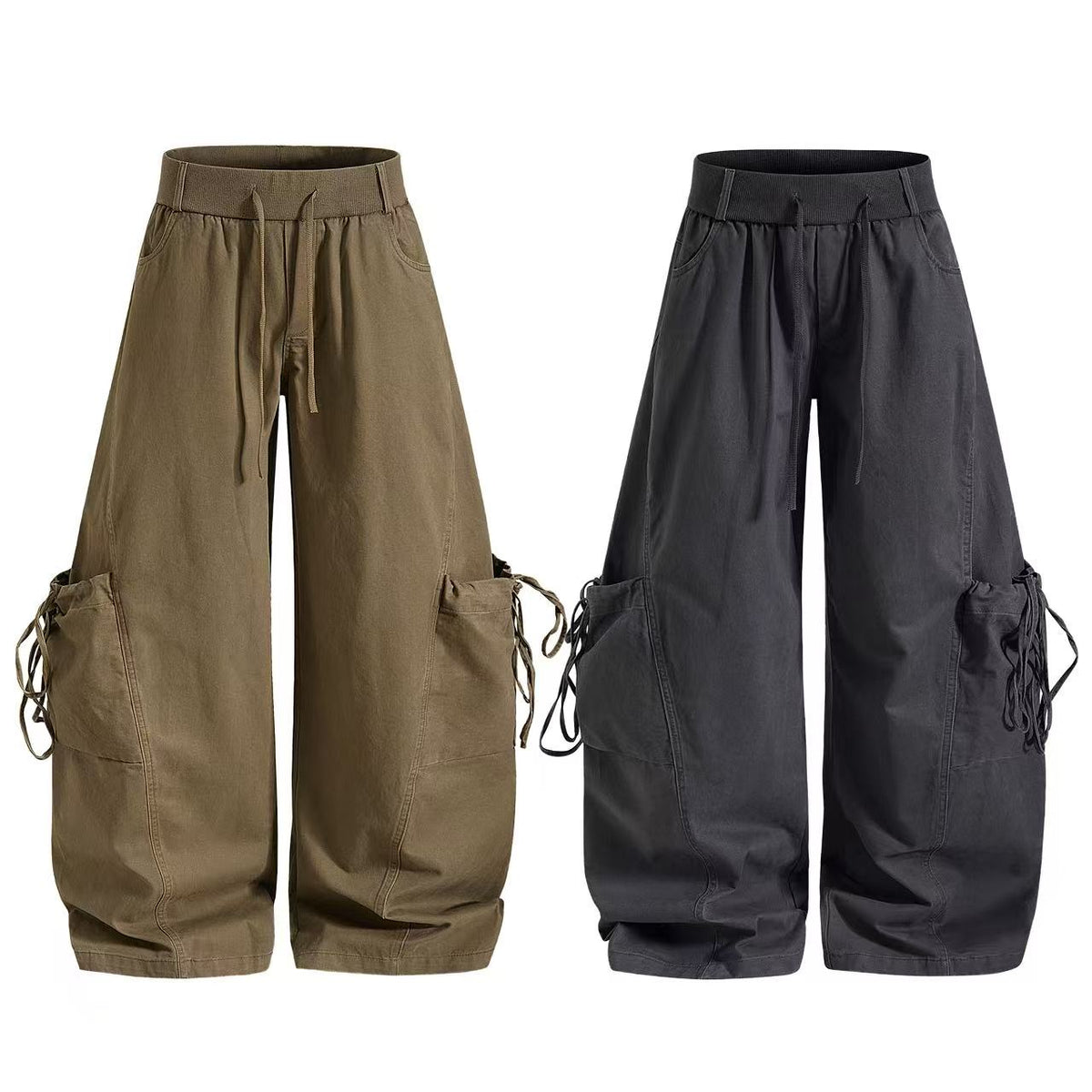 Vintage Baggy Wide Leg Lace-up Pocket Cargo Pants
