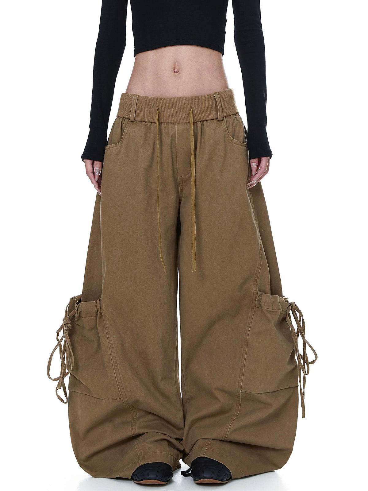 Vintage Baggy Wide Leg Lace-up Pocket Cargo Pants