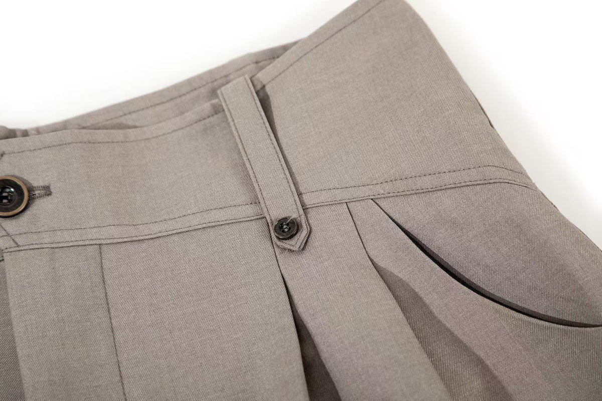High Waist Pleated Wide-Leg Suit Pants