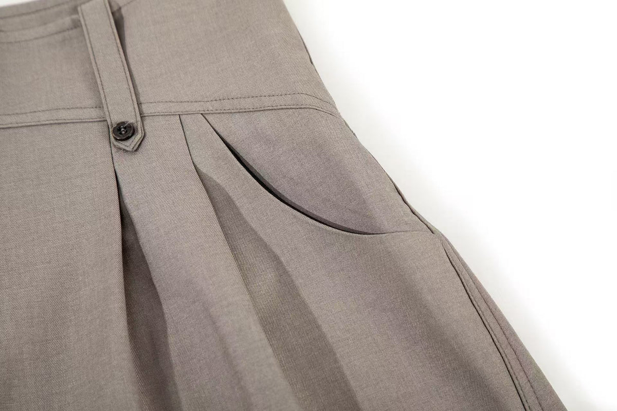 High Waist Pleated Wide-Leg Suit Pants