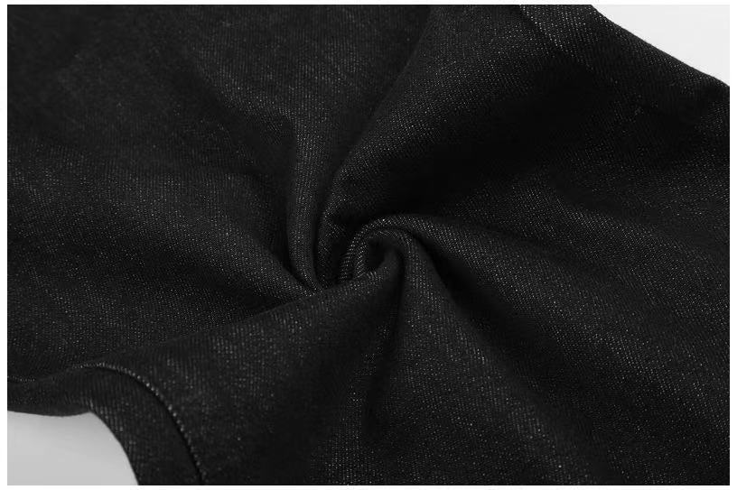 Vintage Star & Script Letter Print Black Baggy Wide Leg Jeans