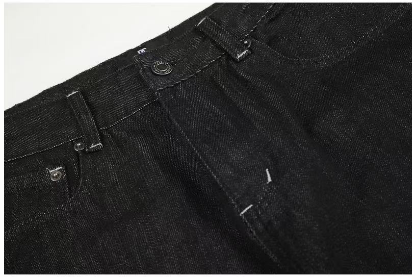 Vintage Star & Script Letter Print Black Baggy Wide Leg Jeans