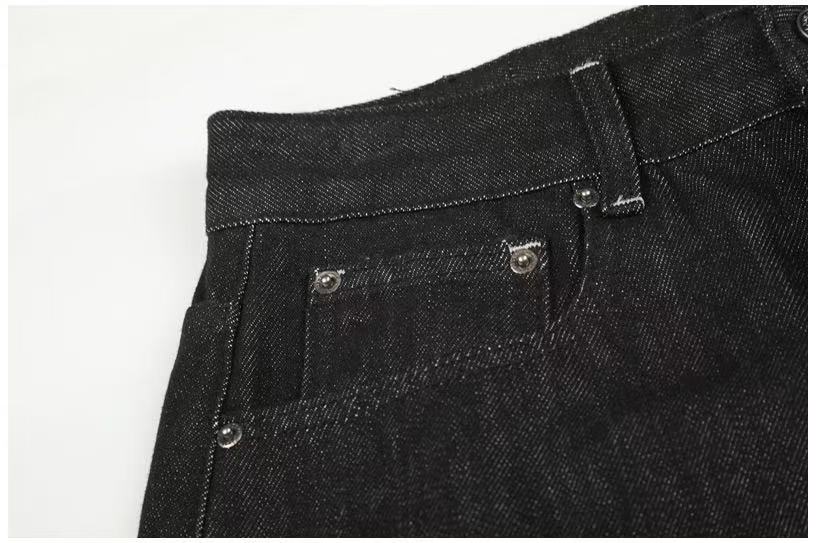 Vintage Star & Script Letter Print Black Baggy Wide Leg Jeans