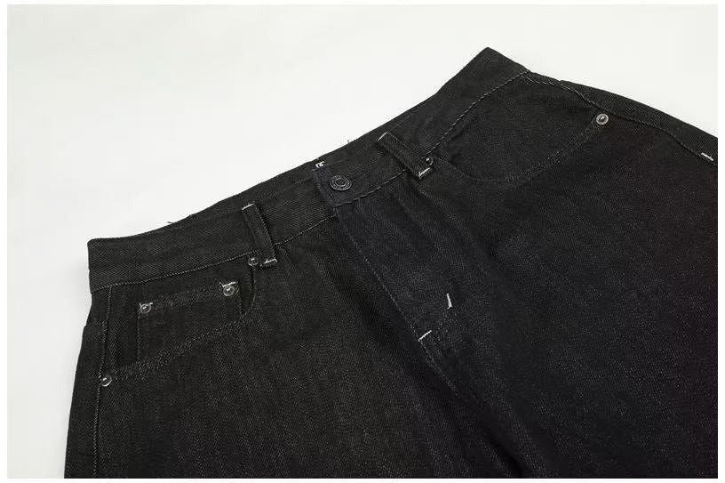 Vintage Star & Script Letter Print Black Baggy Wide Leg Jeans